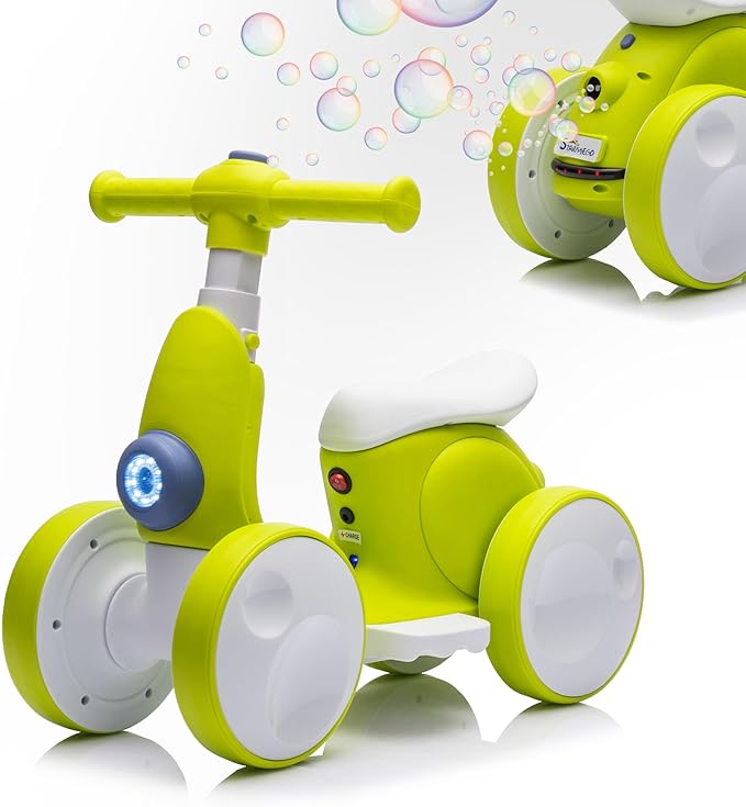 Electric Baby Balance Bike-Dual Mode Fun with Remote, Bubbles & Bluetooth