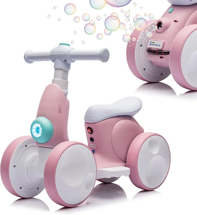 Electric Baby Balance Bike-Dual Mode Fun with Remote, Bubbles & Bluetooth