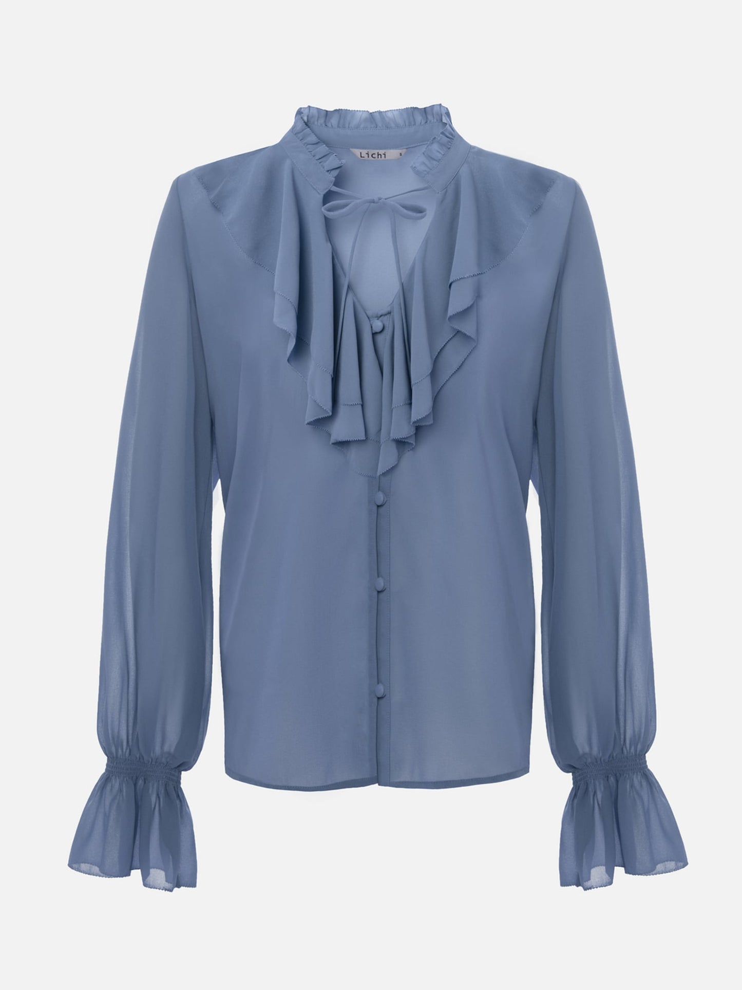 Light blouse with flounces and ties at the collar