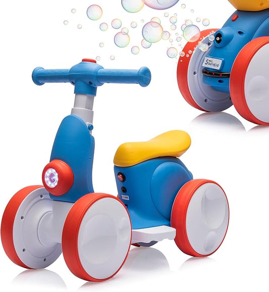 Electric Baby Balance Bike-Dual Mode Fun with Remote, Bubbles & Bluetooth