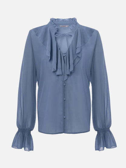Light blouse with flounces and ties at the collar